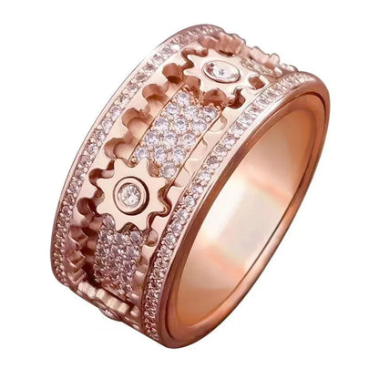 Enchanting Gear Ring: Rotatable Couples' Starry Sky Design in Rose Gold