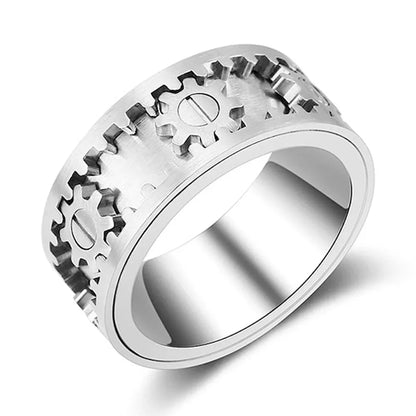 Enchanting Gear Ring: Rotatable Couples' Starry Sky Design in Rose Gold