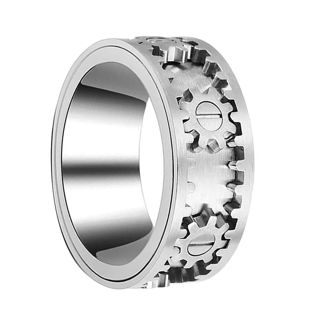 Enchanting Gear Ring: Rotatable Couples' Starry Sky Design in Rose Gold
