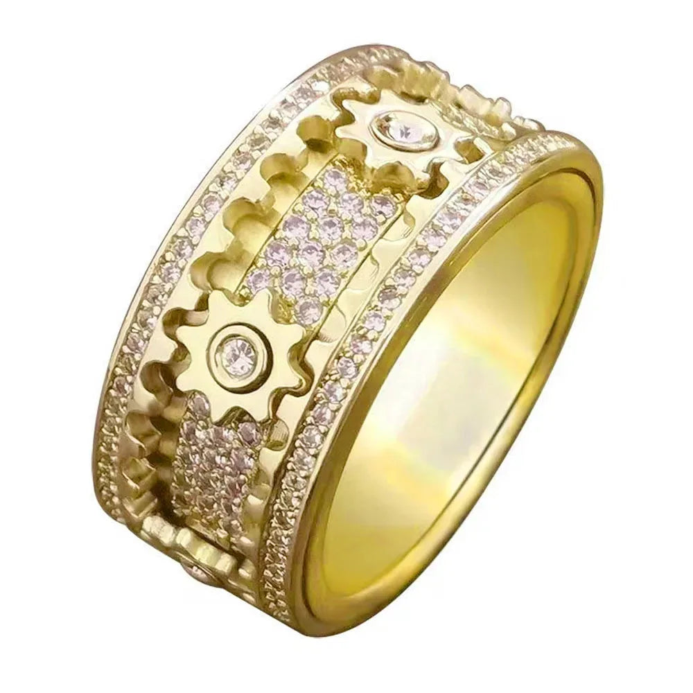 Enchanting Gear Ring: Rotatable Couples' Starry Sky Design in Rose Gold