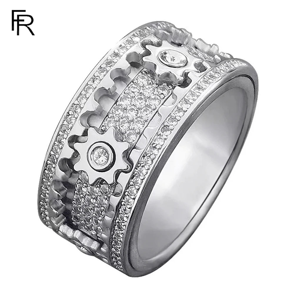 Enchanting Gear Ring: Rotatable Couples' Starry Sky Design in Rose Gold