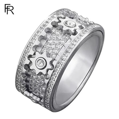 Enchanting Gear Ring: Rotatable Couples' Starry Sky Design in Rose Gold
