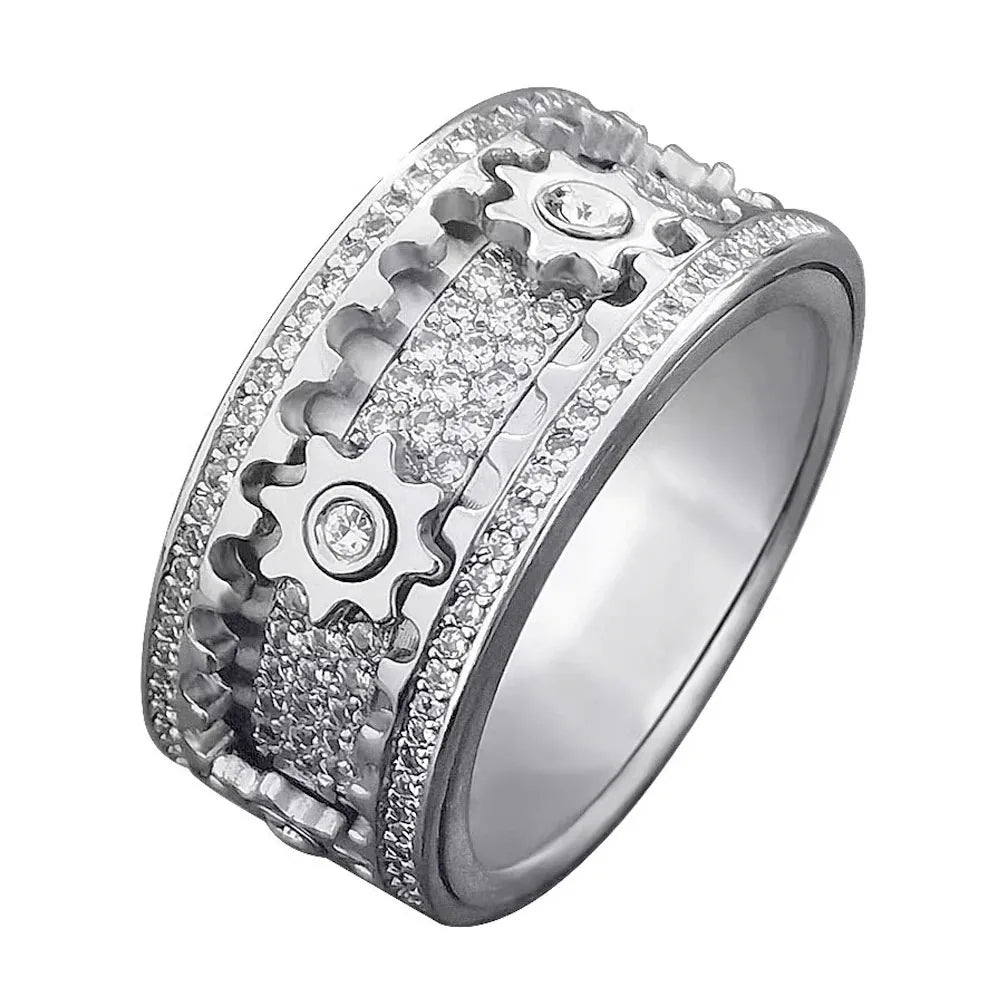 Enchanting Gear Ring: Rotatable Couples' Starry Sky Design in Rose Gold