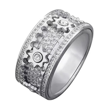 Enchanting Gear Ring: Rotatable Couples' Starry Sky Design in Rose Gold